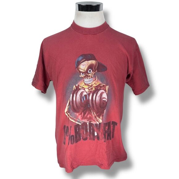 Vintage Lifting Workout 0% Body Fat Skeleton T-Shirt Men’s Large Pink Y2K Tee - Picture 1 of 11